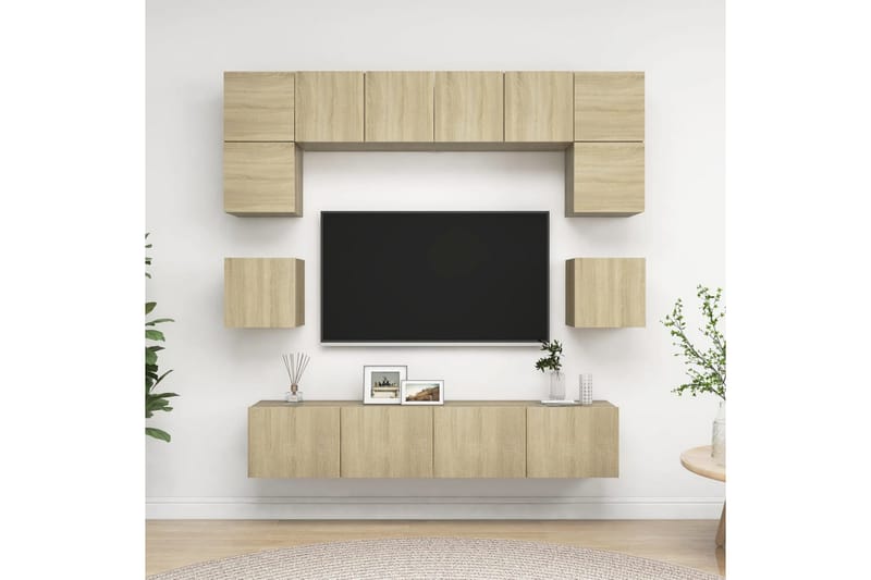 tv-skabe 8 dele spånplade sonoma-eg - Brun - Møbler - TV borde & mediemøbler - TV-skab