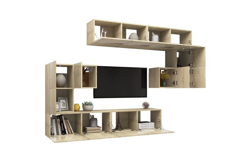 tv-skabe 8 dele spånplade sonoma-eg - Brun - Møbler - TV borde & mediemøbler - TV-skab