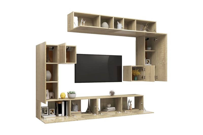 tv-skabe 8 dele spånplade sonoma-eg - Brun - Møbler - TV borde & mediemøbler - TV-skab