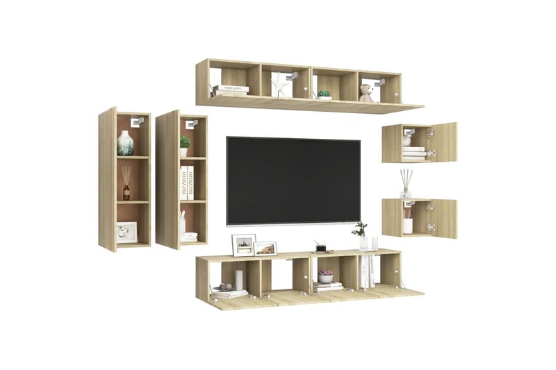 tv-skabe 8 dele spånplade sonoma-eg - Brun - Møbler - TV borde & mediemøbler - TV-skab