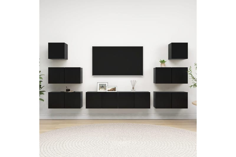 tv-skabe 8 dele spånplade sort - Sort - Møbler - TV borde & mediemøbler - TV-skab
