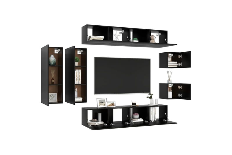 tv-skabe 8 dele spånplade sort - Sort - Møbler - TV borde & mediemøbler - TV-skab