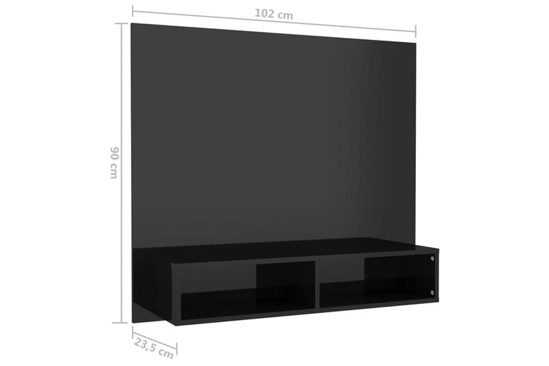 væghængt tv-skab 102x23,5x90 cm spånplade sort højglans - Sort - TV-skab