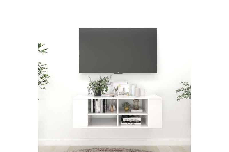 væghængt tv-skab 102x35x35 cm spånplade hvid højglans - Hvid - Møbler - TV borde & mediemøbler - TV-skab