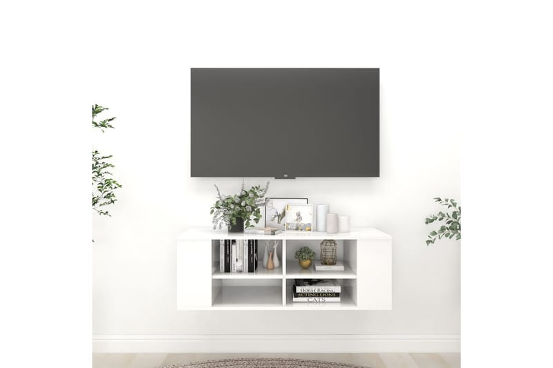 væghængt tv-skab 102x35x35 cm spånplade hvid højglans - Hvid - TV-skab