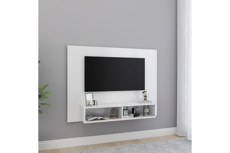 væghængt tv-skab 120x23,5x90 cm spånplade hvid højglans - Hvid - TV-skab
