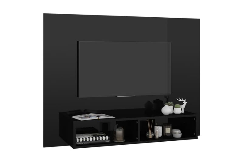 væghængt tv-skab 120x23,5x90 cm spånplade sort højglans - Sort - TV-skab