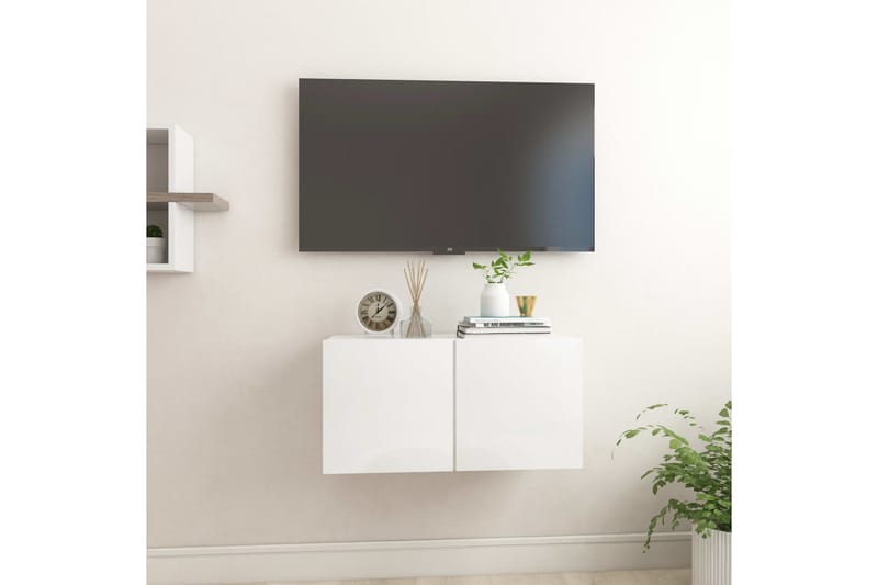 væghængt tv-skab 60x30x30 cm hvid højglans - Hvid - TV-skab