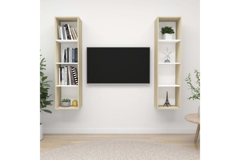væghængte tv-skabe 2 stk. spånplade hvid og sonoma-eg - Beige - Møbler - TV borde & mediemøbler - TV-skab
