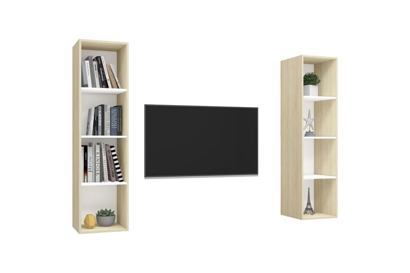 væghængte tv-skabe 2 stk. spånplade hvid og sonoma-eg - Beige - Møbler - TV borde & mediemøbler - TV-skab