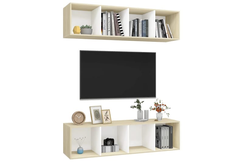 væghængte tv-skabe 2 stk. spånplade hvid og sonoma-eg - Beige - Møbler - TV borde & mediemøbler - TV-skab
