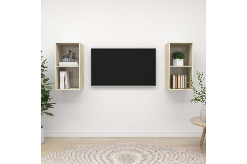væghængte tv-skabe 2 stk. spånplade sonoma-eg - Brun - Møbler - TV borde & mediemøbler - TV-skab