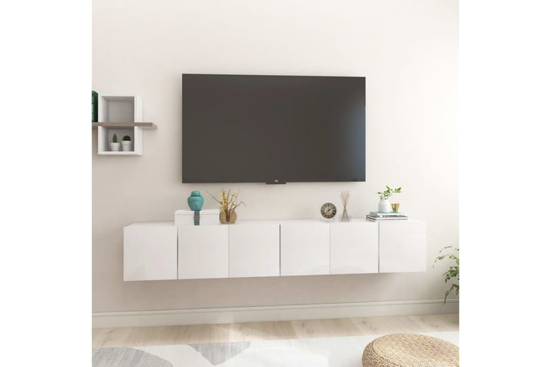væghængte tv-skabe 3 stk. 60x30x30 cm hvid højglans - Hvid - TV-skab