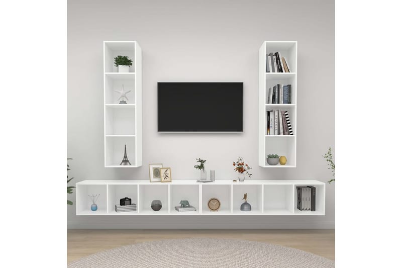 væghængte tv-skabe 4 stk. spånplade hvid - Hvid - Møbler - TV borde & mediemøbler - TV-skab