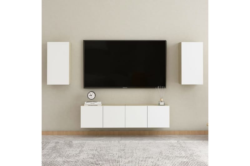 tv-skabe 2 stk. 30,5x30x60 cm spånplade hvid og sonoma-eg - Beige - TV-borde