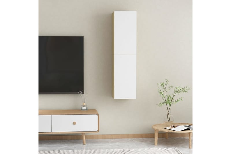 tv-skabe 2 stk. 30,5x30x60 cm spånplade hvid og sonoma-eg - Beige - Møbler - TV borde & mediemøbler - TV-borde