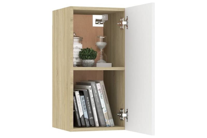 tv-skabe 2 stk. 30,5x30x60 cm spånplade hvid og sonoma-eg - Beige - TV-borde