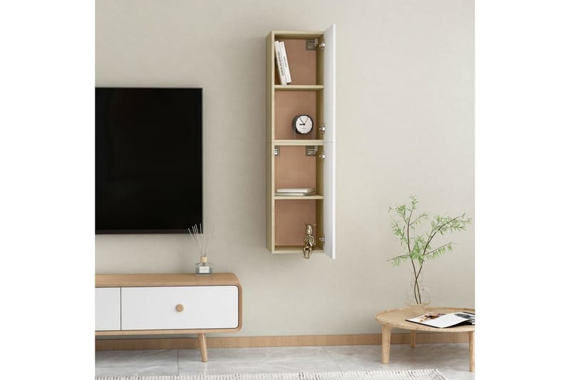 tv-skabe 2 stk. 30,5x30x60 cm spånplade hvid og sonoma-eg - Beige - Møbler - TV borde & mediemøbler - TV-borde