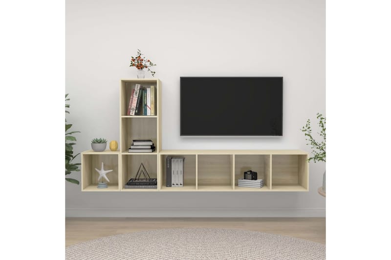 tv-skabe 3 dele spånplade sonoma-eg - Brun - Møbler - TV borde & mediemøbler - TV-skab