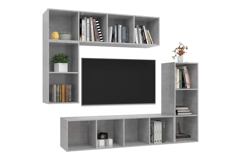 tv-skabe 4 dele spånplade betongrå - Grå - Møbler - TV borde & mediemøbler - TV-skab