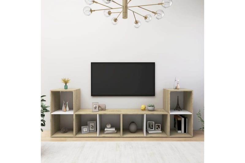 tv-skabe 4 stk. 72x35x36,5 cm spånplade hvid og sonoma-eg - Beige - TV-skab
