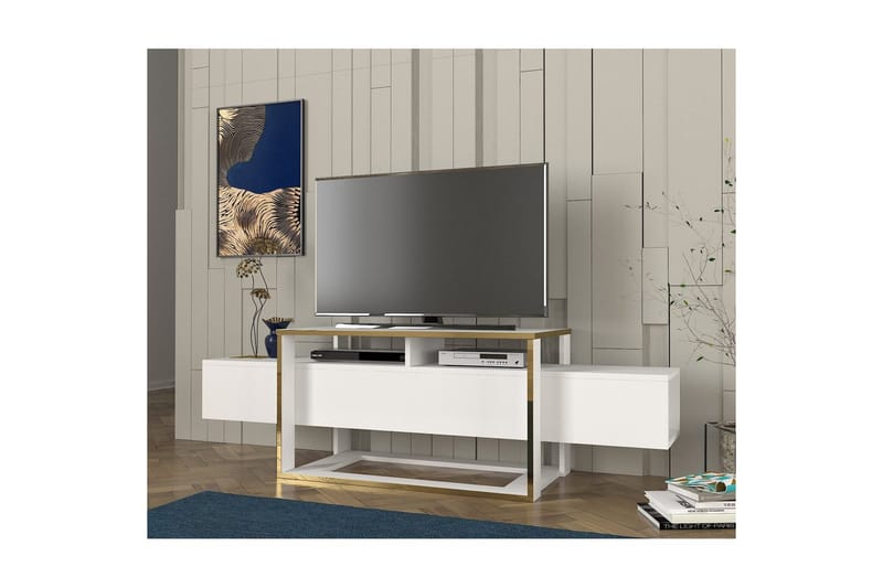 Urt TV-bænk 160 cm - Guld/Hvid - Møbler - TV borde & mediemøbler - TV-borde