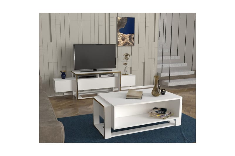 Urt TV-bænk 160 cm - Guld/Hvid - Møbler - TV borde & mediemøbler - TV-borde