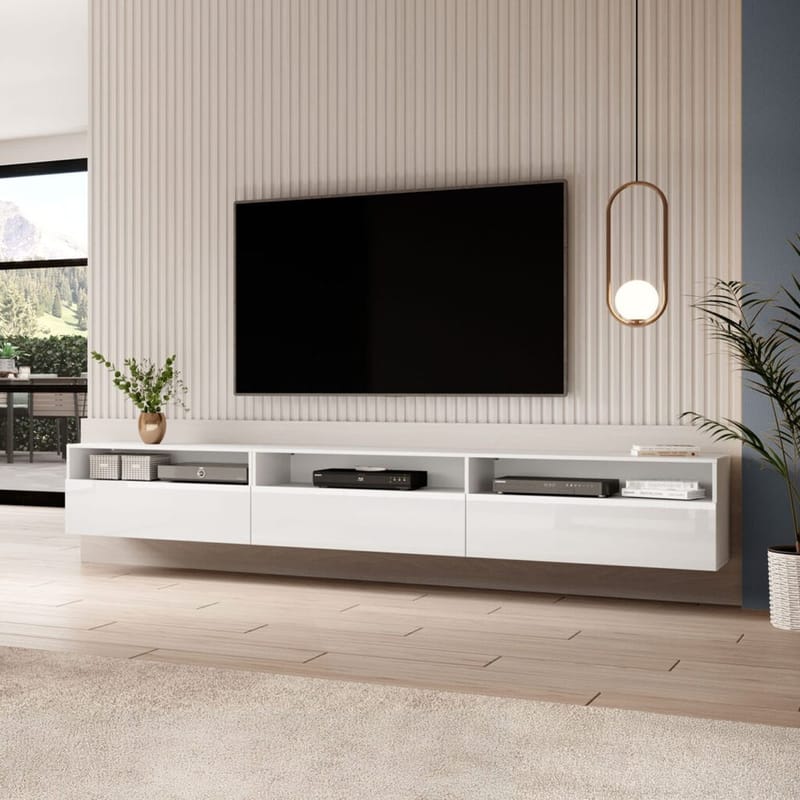 Væghængt TV-enhed Baros 3 Klap-ned Dør - Hvid laminat - Møbler - TV borde & mediemøbler - TV-borde