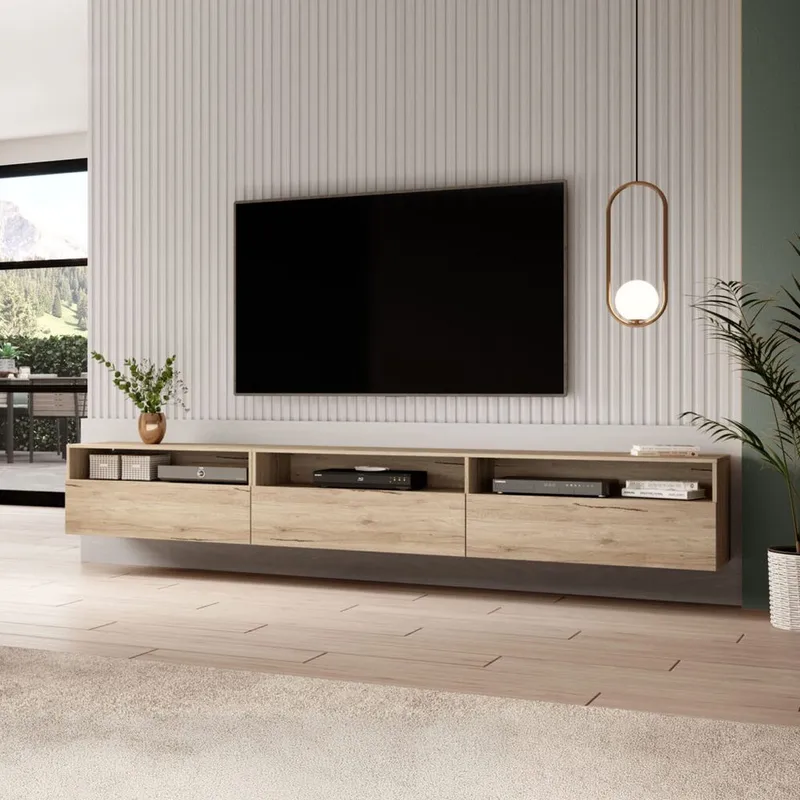 Væghængt TV-enhed Baros 3 Klap-ned Dør - San Remo Eg Lys Laminat - Møbler - TV borde & mediemøbler - TV-borde