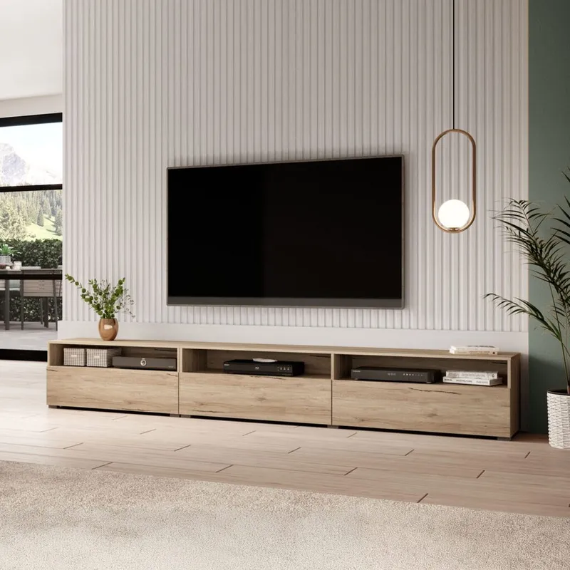Væghængt TV-enhed Baros 3 Klap-ned Dør - San Remo Eg Lys Laminat - Møbler - TV borde & mediemøbler - TV-borde