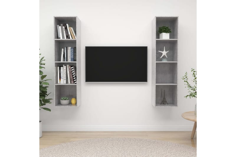 væghængte tv-skabe 2 stk. spånplade betongrå - Grå - Møbler - TV borde & mediemøbler - TV-skab