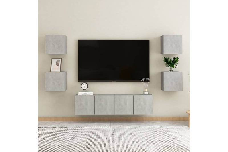 væghængte tv-skabe 4 stk. 30,5x30x30 cm betongrå - Grå - TV-borde