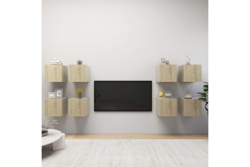 væghængte tv-skabe 8 stk. 30,5x30x30 cm sonoma-eg - Brun - TV-skab