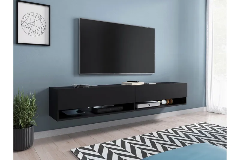 Vægophængt Tv-bord 180 cm med Opbevaring i Malet Træ - Sort - Møbler - TV borde & mediemøbler - TV-borde