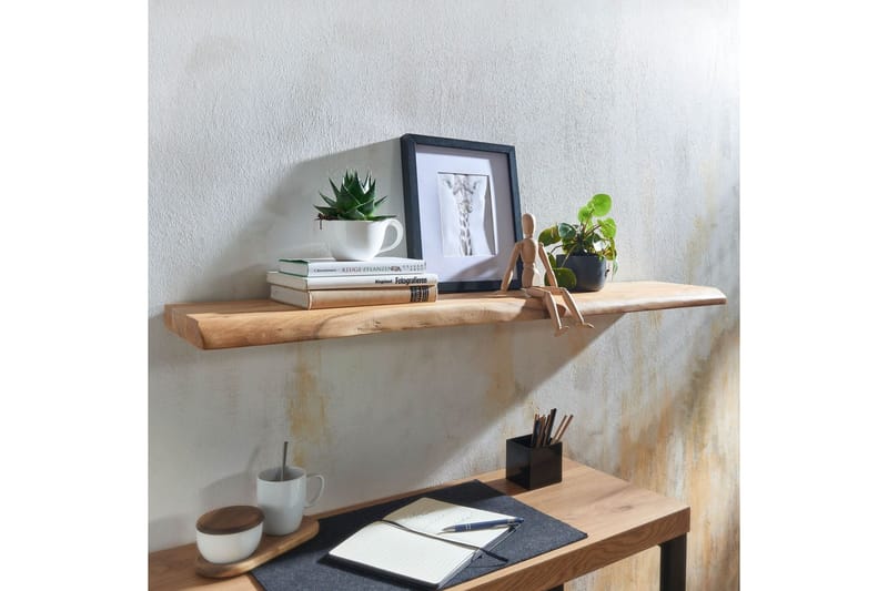 Vægreol Wohnling træ kant, massivt træ, svævehylde, landlig stil 120 cm - 120 cm - Møbler - TV borde & mediemøbler - TV-reol