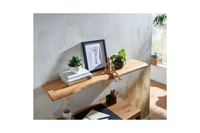 Vægreol Wohnling træ kant, massivt træ, svævehylde, landlig stil 120 cm - 120 cm - Møbler - TV borde & mediemøbler - TV-reol
