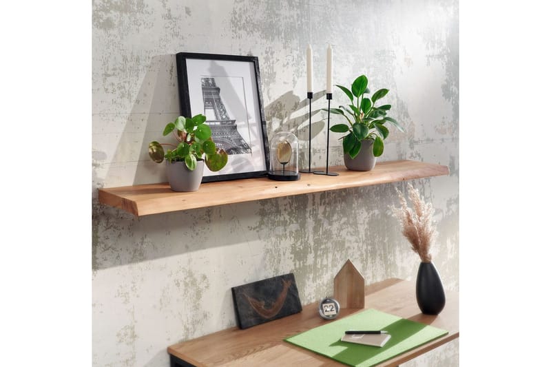 Vægreol Wohnling træ kant, massivt træ, svævehylde, landlig stil 140 cm - 140 cm - Møbler - TV borde & mediemøbler - TV-reol