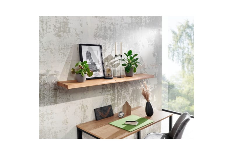 Vægreol Wohnling træ kant, massivt træ, svævehylde, landlig stil 140 cm - 140 cm - Møbler - TV borde & mediemøbler - TV-reol