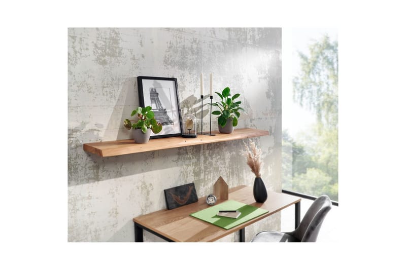 Vægreol Wohnling træ kant, massivt træ, svævehylde, landlig stil 160 cm - 160 cm - Møbler - TV borde & mediemøbler - TV-reol