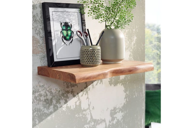 Vægreol Wohnling træ kant, massivt træ, svævehylde, landlig stil 40 cm - 40 cm - Opbevaring - Hylder & Reoler - Væghylde & vægreol