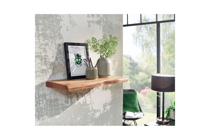 Vægreol Wohnling træ kant, massivt træ, svævehylde, landlig stil 60 cm - 60 cm - Opbevaring - Hylder & Reoler - Væghylde & vægreol