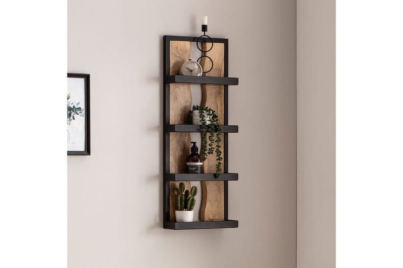 Vægreol Wohnling Trækant ramme i massivt træ og metal med 4 hylder industriel - Opbevaring - Hylder & Reoler - Væghylde & vægreol