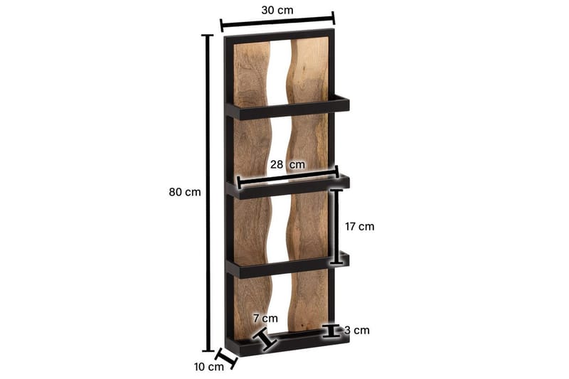 Vægreol Wohnling Trækant ramme i massivt træ og metal med 4 hylder industriel - Opbevaring - Hylder & Reoler - Væghylde & vægreol