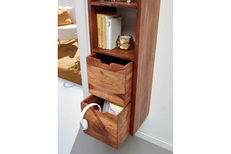 Vægreol Wohnling Vægmonteret opbevaring i massivt træ med 2 skuffer 150 cm landlig stil - Opbevaring - Hylder & Reoler - Væghylde & vægreol