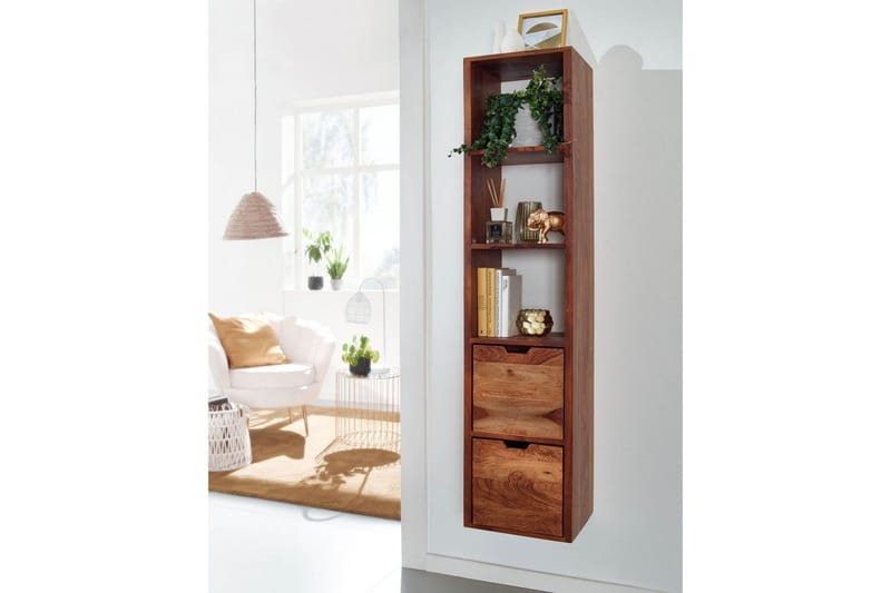 Vægreol Wohnling Vægmonteret opbevaring i massivt træ med 2 skuffer 150 cm landlig stil - Opbevaring - Hylder & Reoler - Væghylde & vægreol