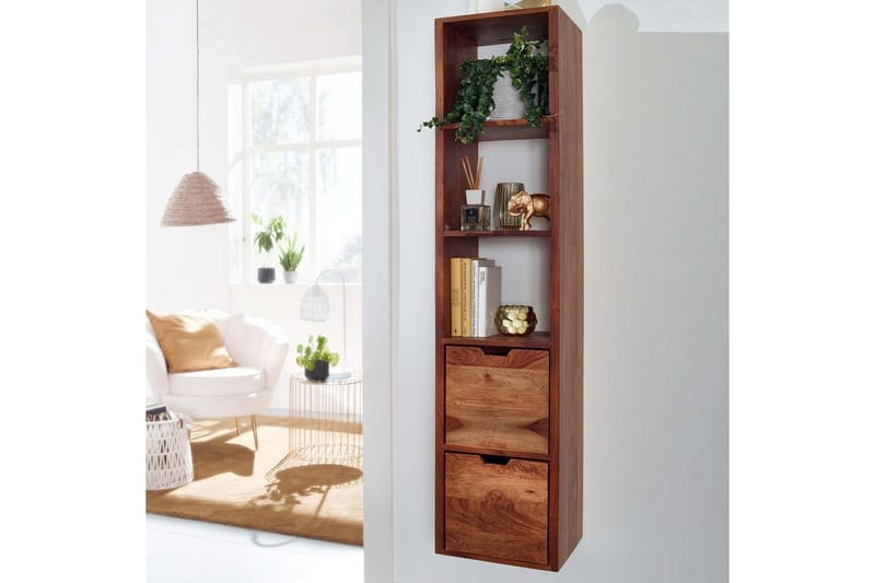 Vægreol Wohnling Vægmonteret opbevaring i massivt træ med 2 skuffer 150 cm landlig stil - Opbevaring - Hylder & Reoler - Væghylde & vægreol