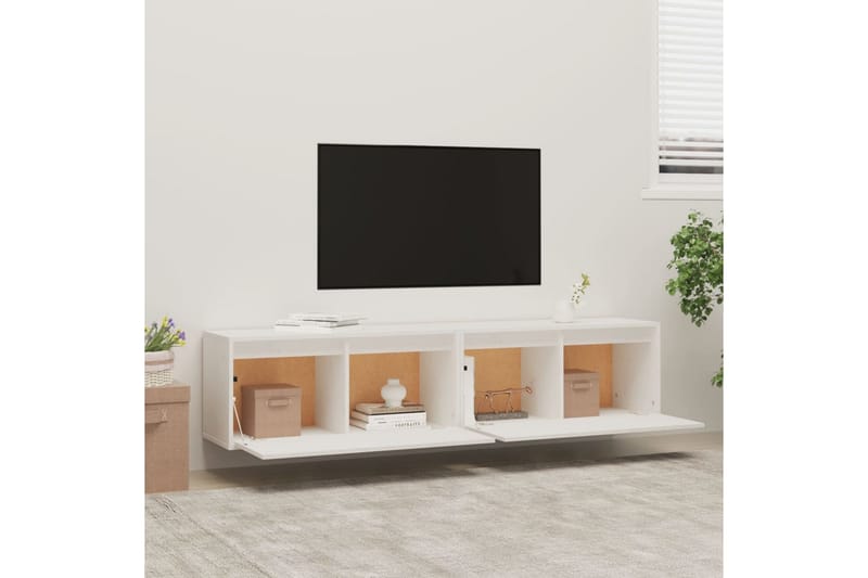 vægskabe 2 stk. 80x30x35 cm massivt fyrretræ hvid - Hvid - TV-borde