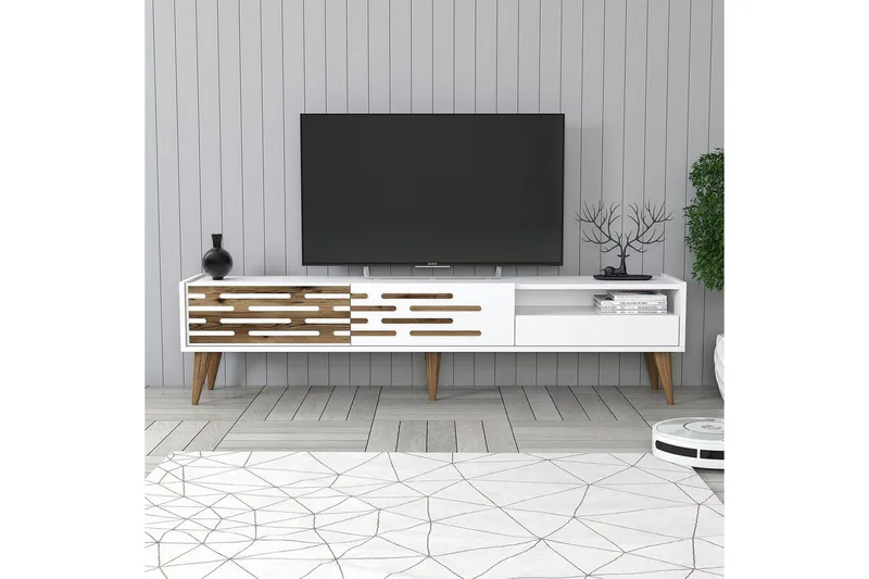 Valensiya Fritstående Tv-bord 180 cm med Opbevaring i Malet Træ - Hvid - Møbler - TV borde & mediemøbler - TV-borde
