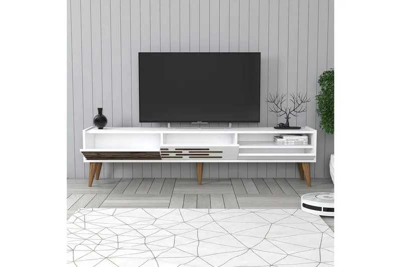 Valensiya Fritstående Tv-bord 180 cm med Opbevaring i Malet Træ - Hvid - Møbler - TV borde & mediemøbler - TV-borde