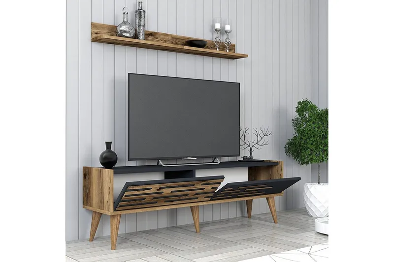 Valensiya TV-møbelsæt 140x45 cm - Valnød/Antracit - Møbler - TV borde & mediemøbler - Tv-møbelsæt